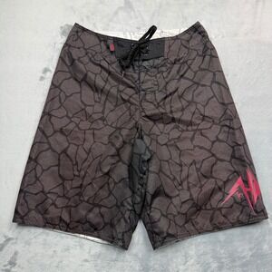 Tony Hawk Board Shorts Mens 30 Grey Black Cracked Print Skate Swim Trunks